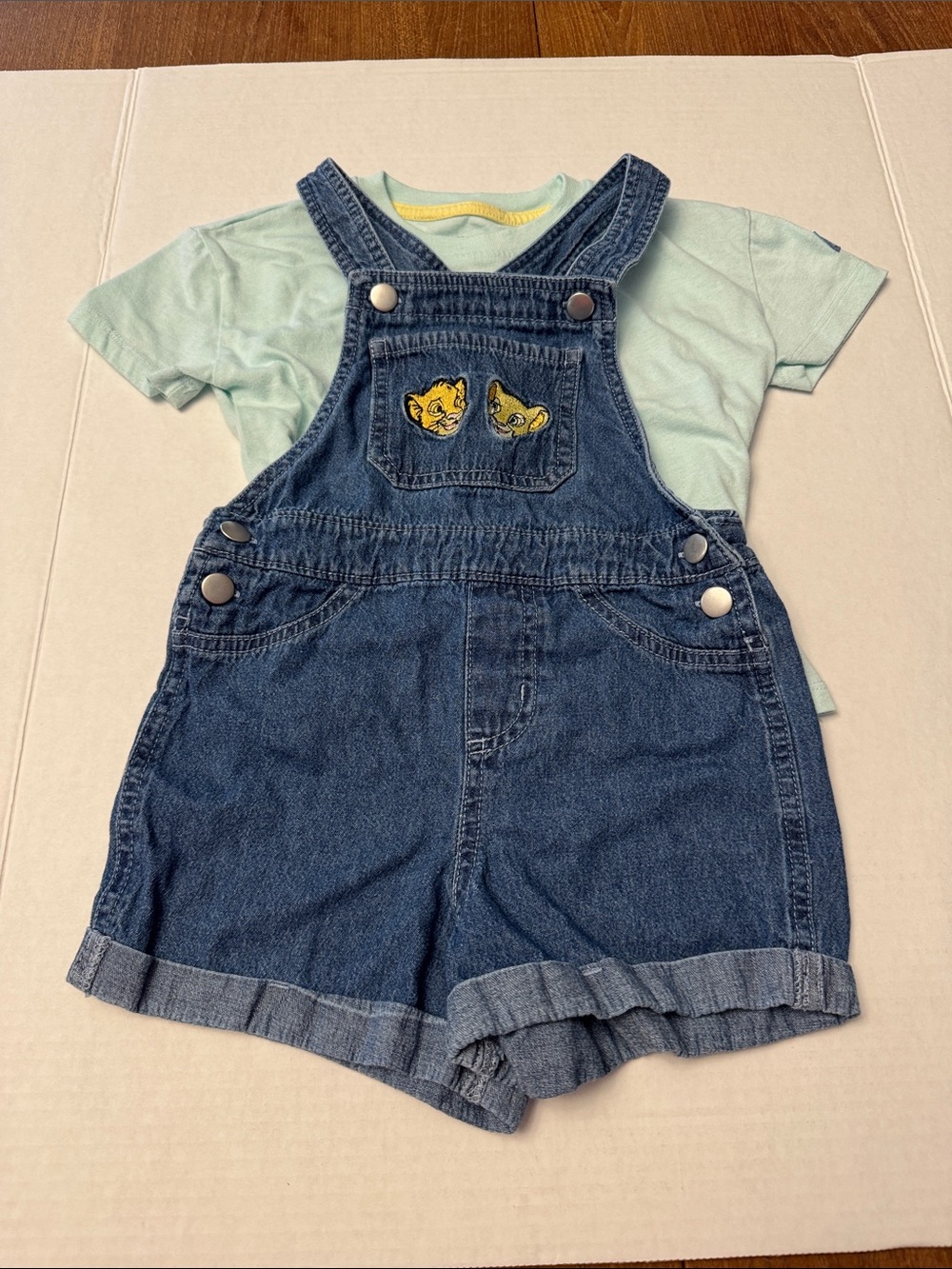 Disney Lion King Embroidered Blue Denim Short Overalls size 4T